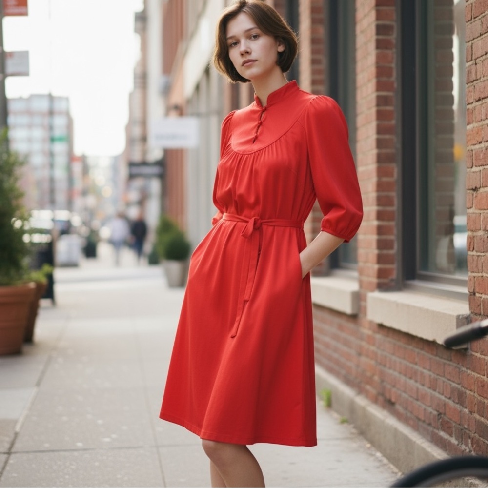 🌻Vintage Sears Roebuck & Co. 60s-70s Red/Orange Secretary Dress Size XS/S